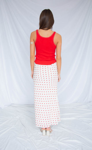 slipping away polka dot midi skirt