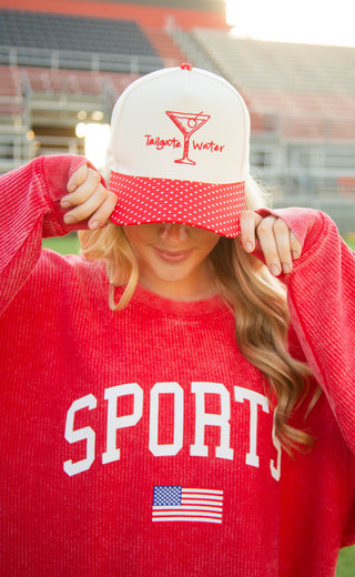 friday + saturday: tailgate water polka dot trucker