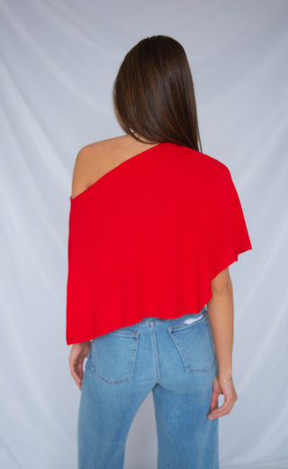 seeing red poncho knit top