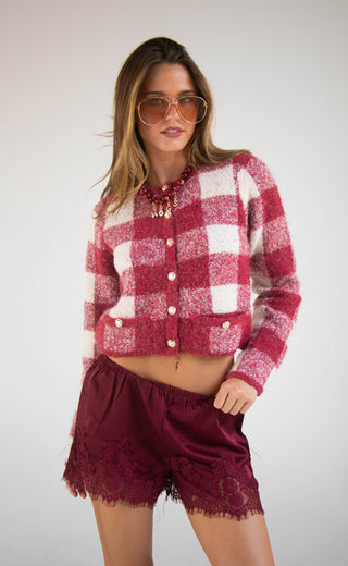 emily red plaid cardigan