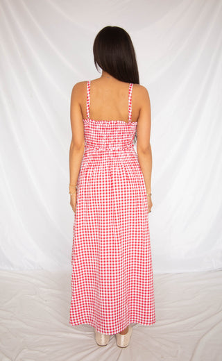 stories to tell gingham maxi dress