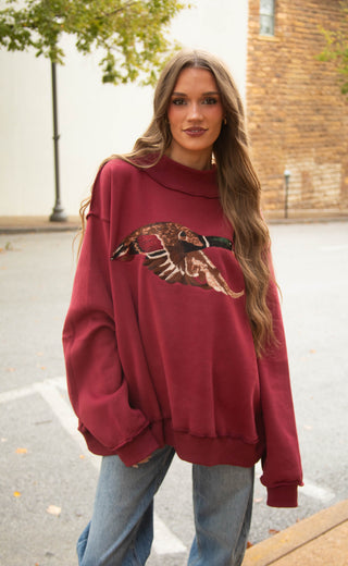 mallard embroidered mockneck - burgundy