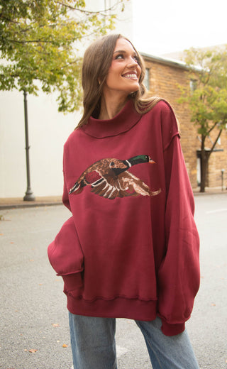 mallard embroidered mockneck - burgundy