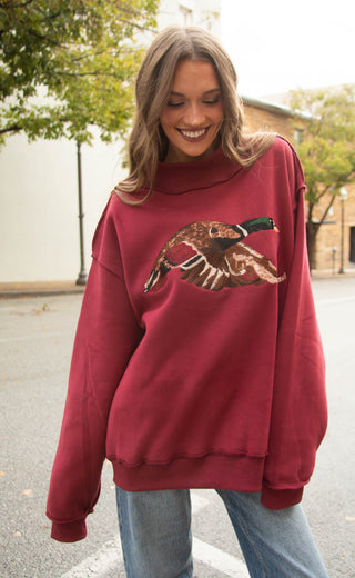 mallard embroidered mockneck - burgundy