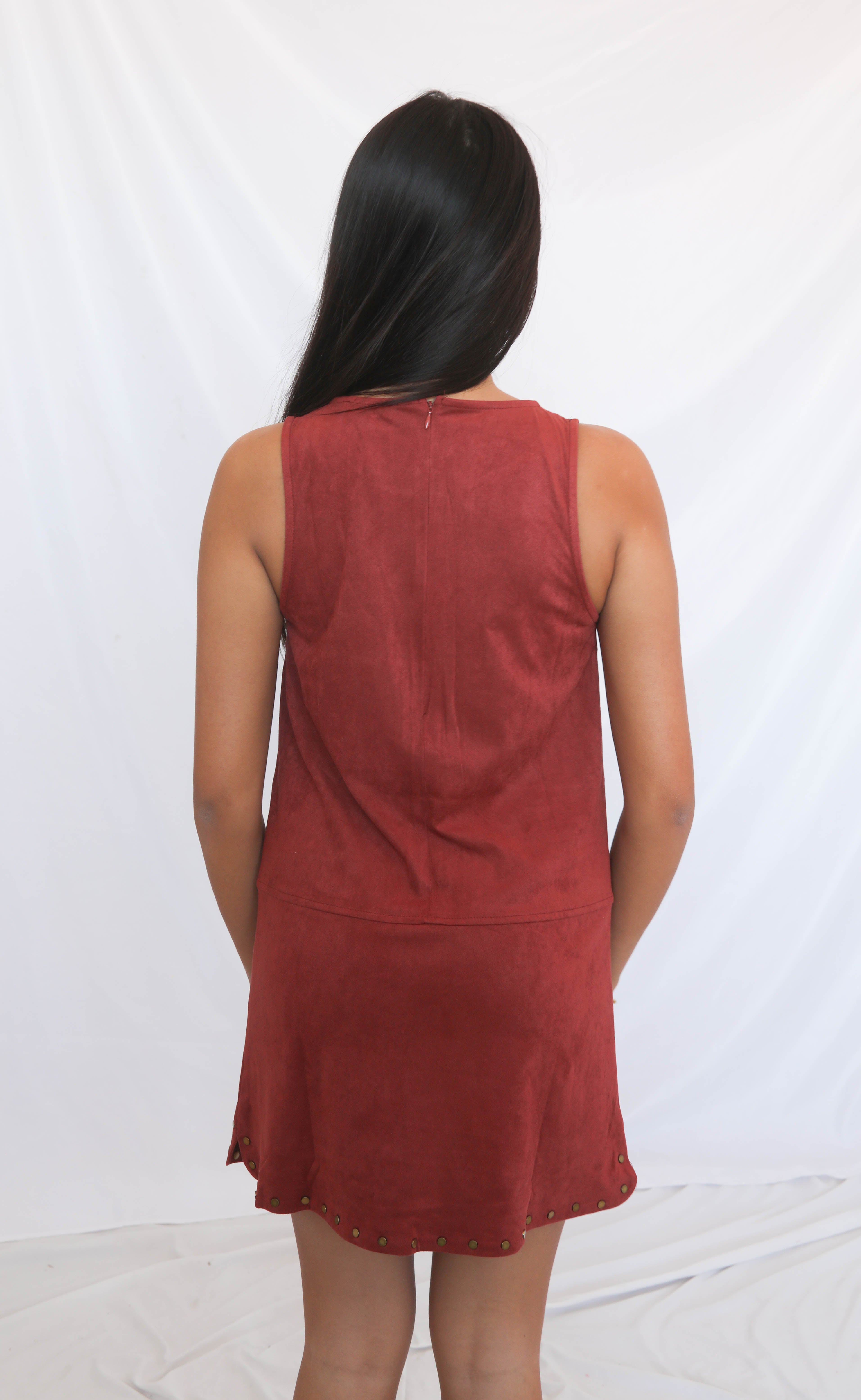 red suede mini dress Hadorabra Burgundy Suede Halter Mini Full Dress (Archive Sale)