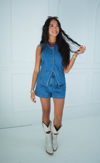 under the lights denim two piece set