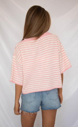 can't be without striped short sleeve cardigan - pink