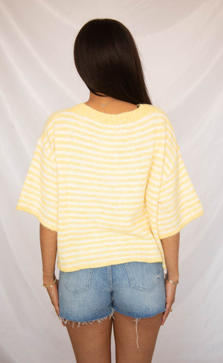 can't be without striped short sleeve cardigan - yellow
