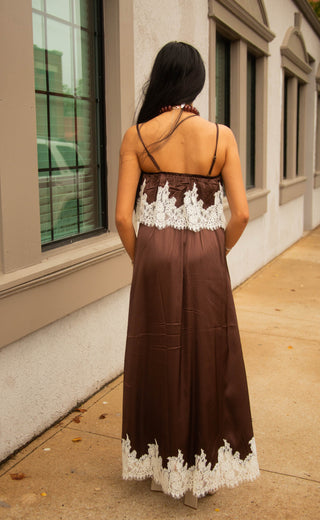 show me your mumu: emmylou maxi dress - chocolate satin