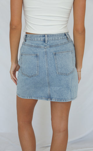 in stitches denim mini skirt