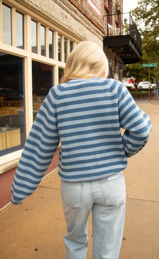 now or never striped sweater cardigan - blue
