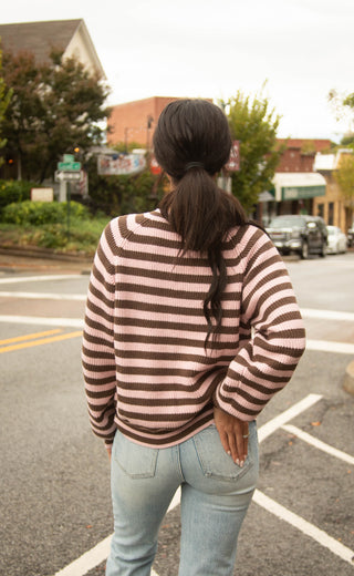 now or never striped sweater cardigan - blush