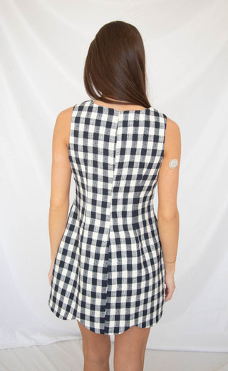 heritage gingham scallop hem mini dress - navy