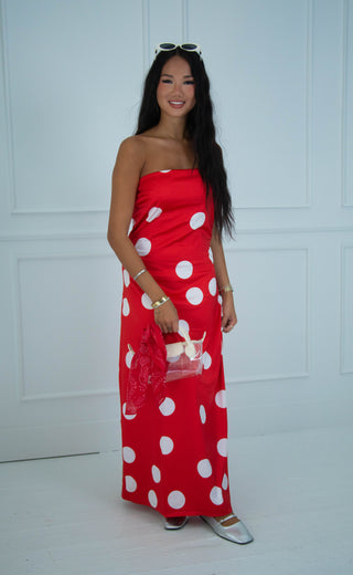 saturday stunner strapless maxi dress