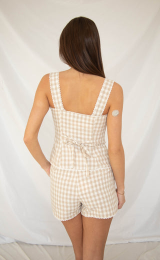 do it again gingham lace trim set