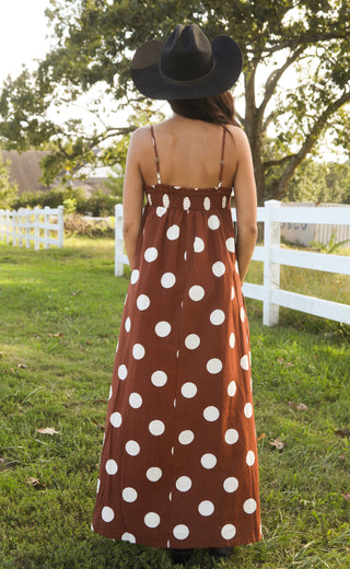 spotted in linen maxi dress - brown