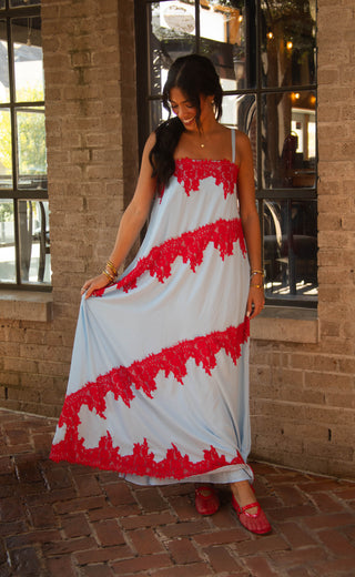 can't need you anymore lace maxi dress - blue