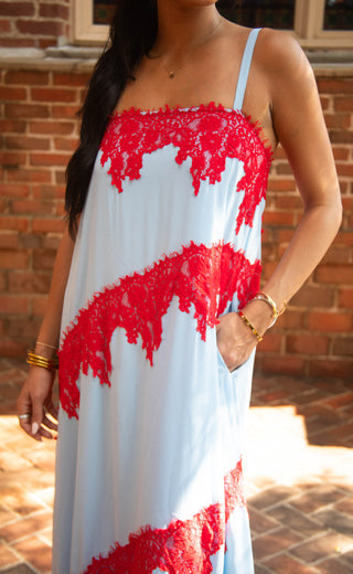 can't need you anymore lace maxi dress - blue