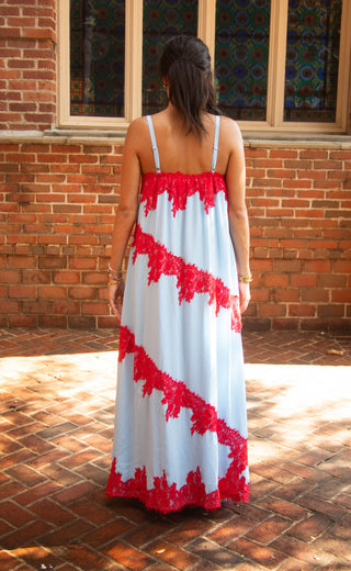 can't need you anymore lace maxi dress - blue