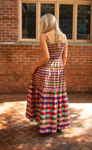 chasing you around gingham maxi dress