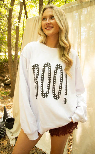 friday + saturday: boo polka dot mockneck