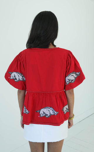 arkansas razorbacks peplum sequins top