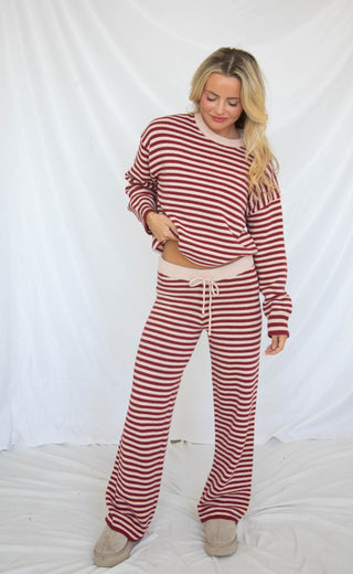 stay with me striped set - burgundy pink