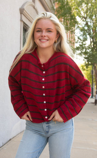beat of your heart cardigan - red brown stripe