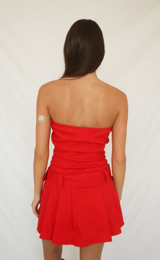 buckle up babe strapless mini dress