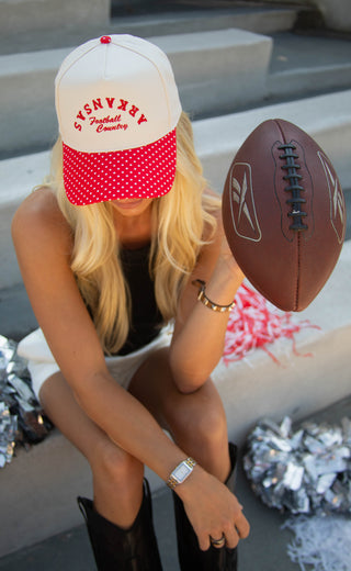 charlie southern: arkansas football country polka dot trucker - red