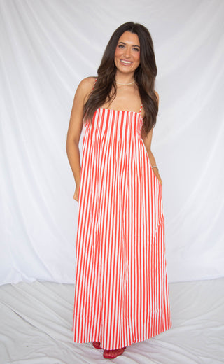 red and white striped maxi dress Puffed Ivana | XS-3XL | Perfect for Vacations & Summer Nights inspired style red & White striped midi