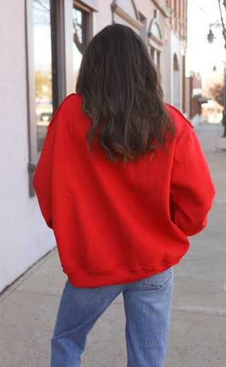 merry embroidered mock neck sweatshirt - red