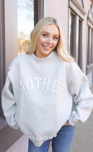 mother embroidered mock neck sweatshirt