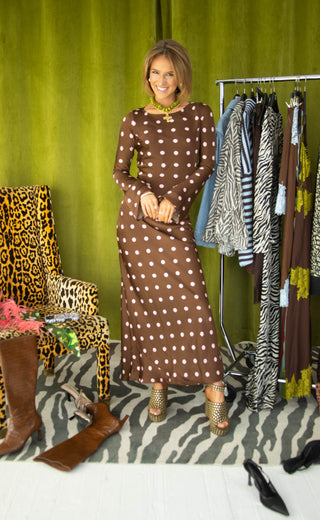 just want to love you polka dot maxi dress - brown