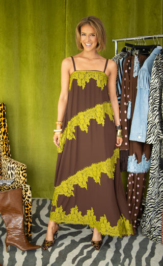 can't need you anymore lace maxi dress - chocolate