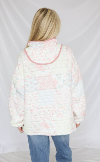 petal puff quilted quarter zip pullover
