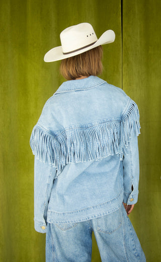 show me your mumu: ojai fringe jacket - jet stream blue