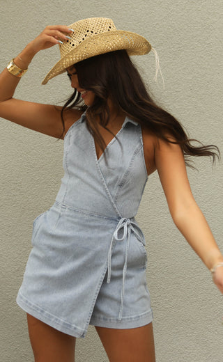 minkpink: oliver denim playsuit