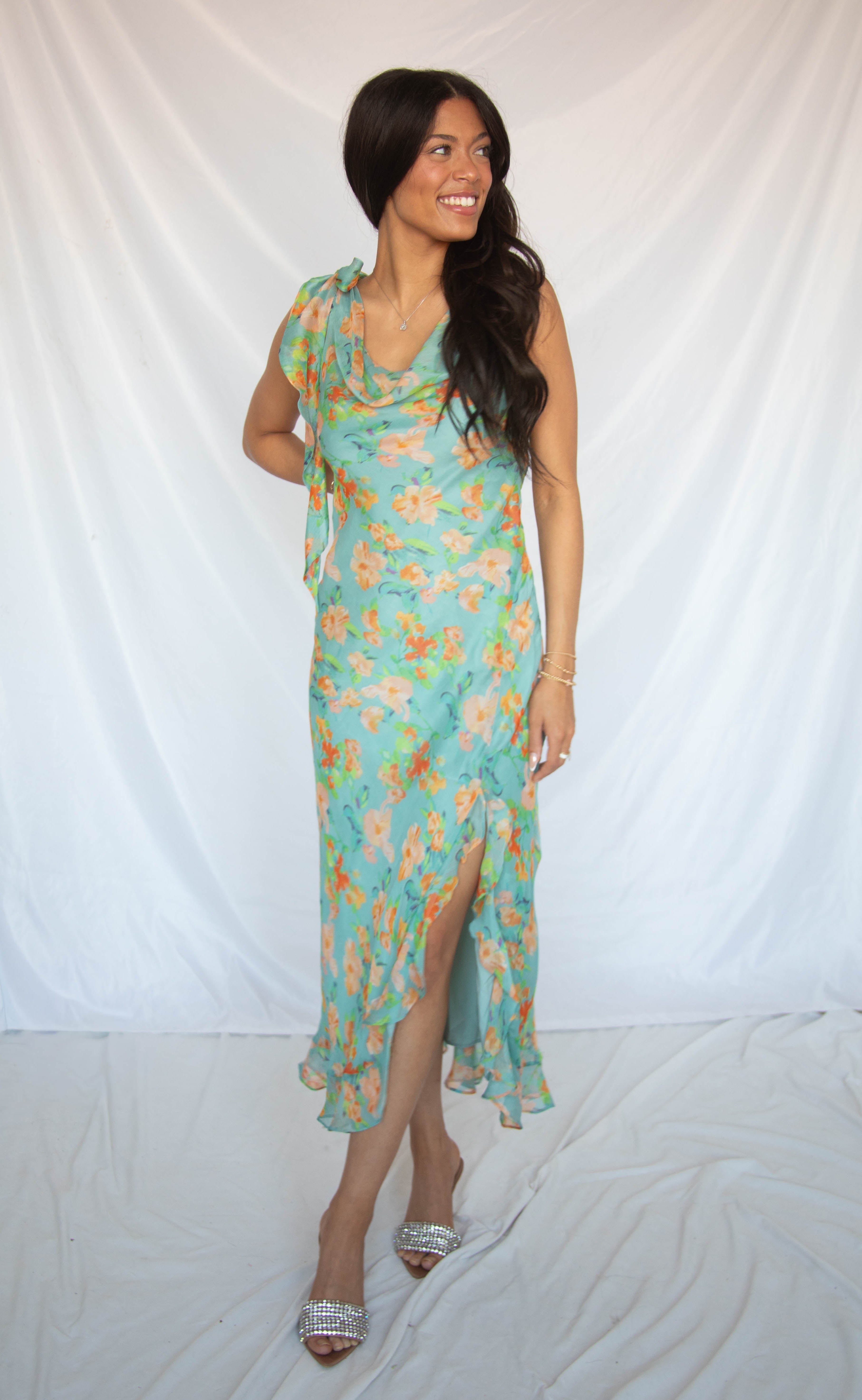 astr: isabelle dress - blue orange floral astr: isabelle dress - blue orange floral