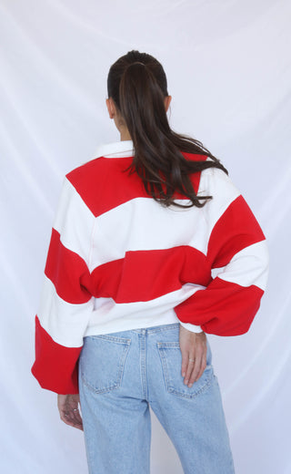 rise above sweater - red stripe