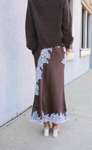 we'll be far lace satin midi skirt