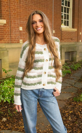 work things out striped cardigan