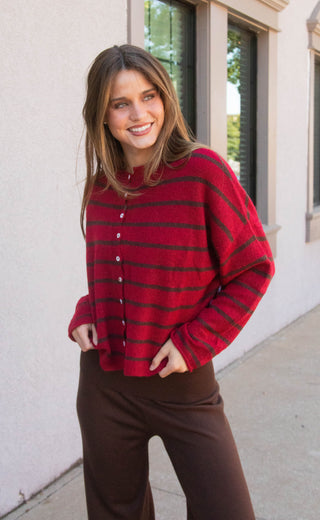 beat of your heart cardigan - red brown stripe