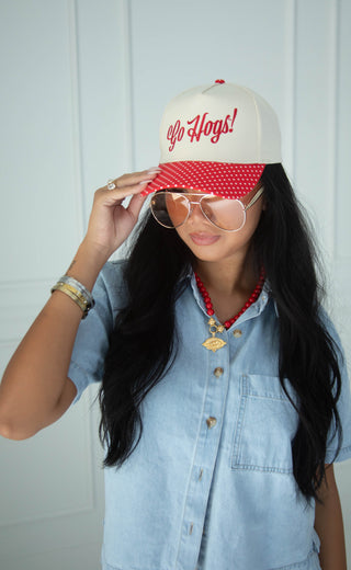 charlie southern: go hogs polka dot trucker