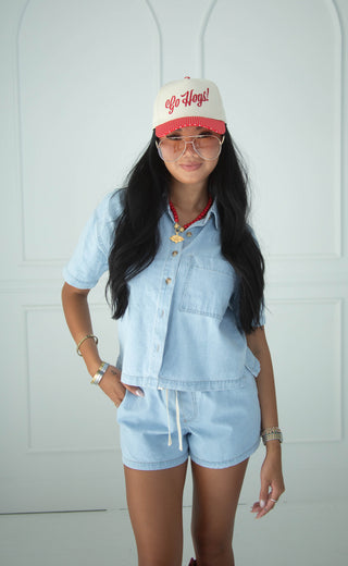 charlie southern: go hogs polka dot trucker