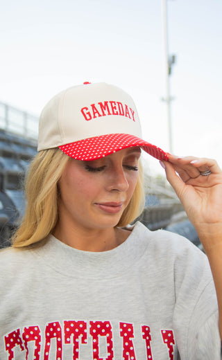 charlie southern: gameday polka dot trucker - red