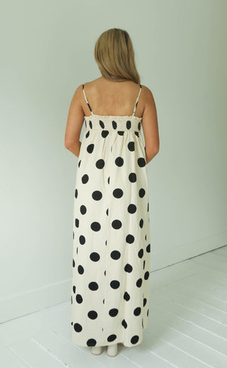 spotted in linen maxi dress