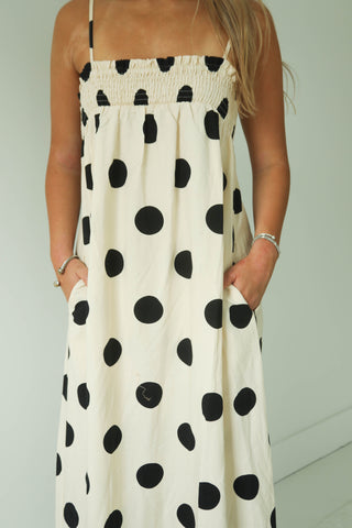 spotted in linen maxi dress