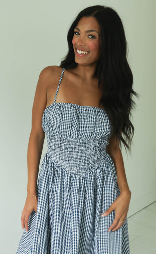 navy baby gingham midi dress