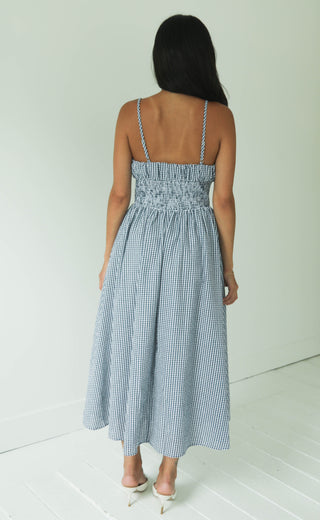 navy baby gingham midi dress